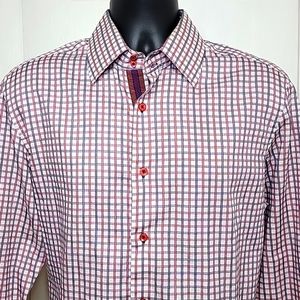 Inserch Red & Blue Checked Shirt with contrast blue Cuffs and Collar Size L